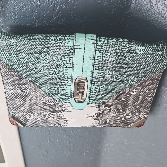 Rebecca Minkoff Adjustable Strap multicolored purse W turn Closure 11x8.5 - Picture 13 of 14